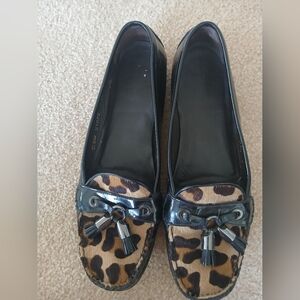 Stuart Weitzman Black Patent Leather and Leopard Calf Hair Loafers | Size 9.5M